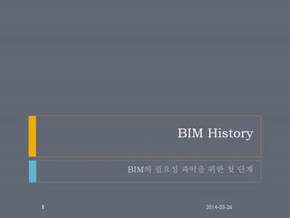 BIM History
BIM의 필요성 파악을 위한 첫 단계
2014-03-261
 