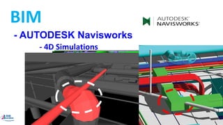 BIM Platforms
- AUTODESK Navisworks
- Clash Detection
- Quantifications
- 4D Simulations
- Rendering
- Interactive Models
- Animations
 