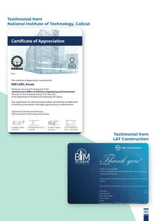 Testimonial from
National Institute of Technology, Calicut
101
Testimonial from
L&T Construction
 