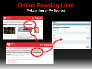 Online Reading Lists
MyLearning or My Subject
 