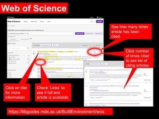 Web of Science
Check ‘Links’ to
see if full text
article is available
See how many times
article has been
cited.
Click on ...