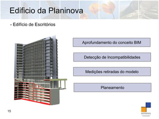 Edificio da Planinova
15
- Edifício de Escritórios
Aprofundamento do conceito BIM
Detecção de Incompatibilidades
Medições retiradas do modelo
Planeamento
 
