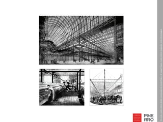 Em cima e canto infeiordireito: Constucçãodo CrystalPalace. Sir Joseph Paxton. Canto inferior esquerdo: Linha de tecelagem
 
