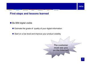 SILKAYTONG HEBEL FERMACELL FELSMULTIPOR ECOLOOPSILKAYTONG HEBEL FERMACELL FELSMULTIPOR ECOLOOP
First steps and lessons learned
 Be BIM digital visible
 Estimate the grade of quality of your digital information
 Start on a low level and improve your product visibility
The customer
must see you
on the Internet!
53
 