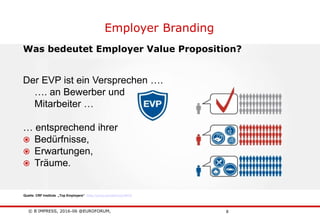 © B´IMPRESS, 2016-06 @EUROFORUM,
vertraulich/confidential
8
Quelle: CRF Institute „Top Employers“ http://youtu.be/q6stc2g1WC0
Employer Branding
Der EVP ist ein Versprechen ….
…. an Bewerber und
Mitarbeiter …
… entsprechend ihrer
 Bedürfnisse,
 Erwartungen,
 Träume.
Was bedeutet Employer Value Proposition?
 