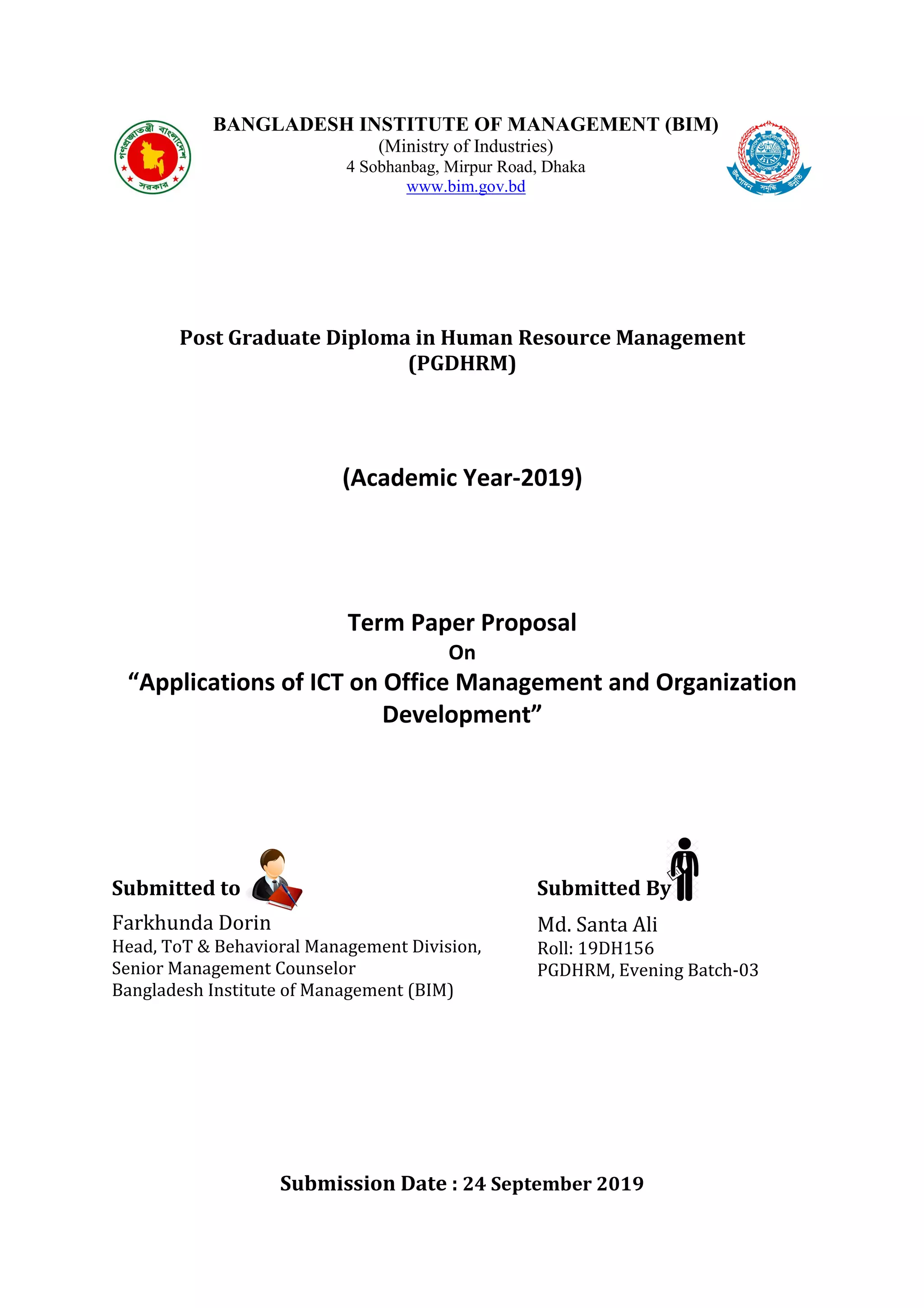 BIM Term Paper Proposal on Applications of ICT on Office Management PDF