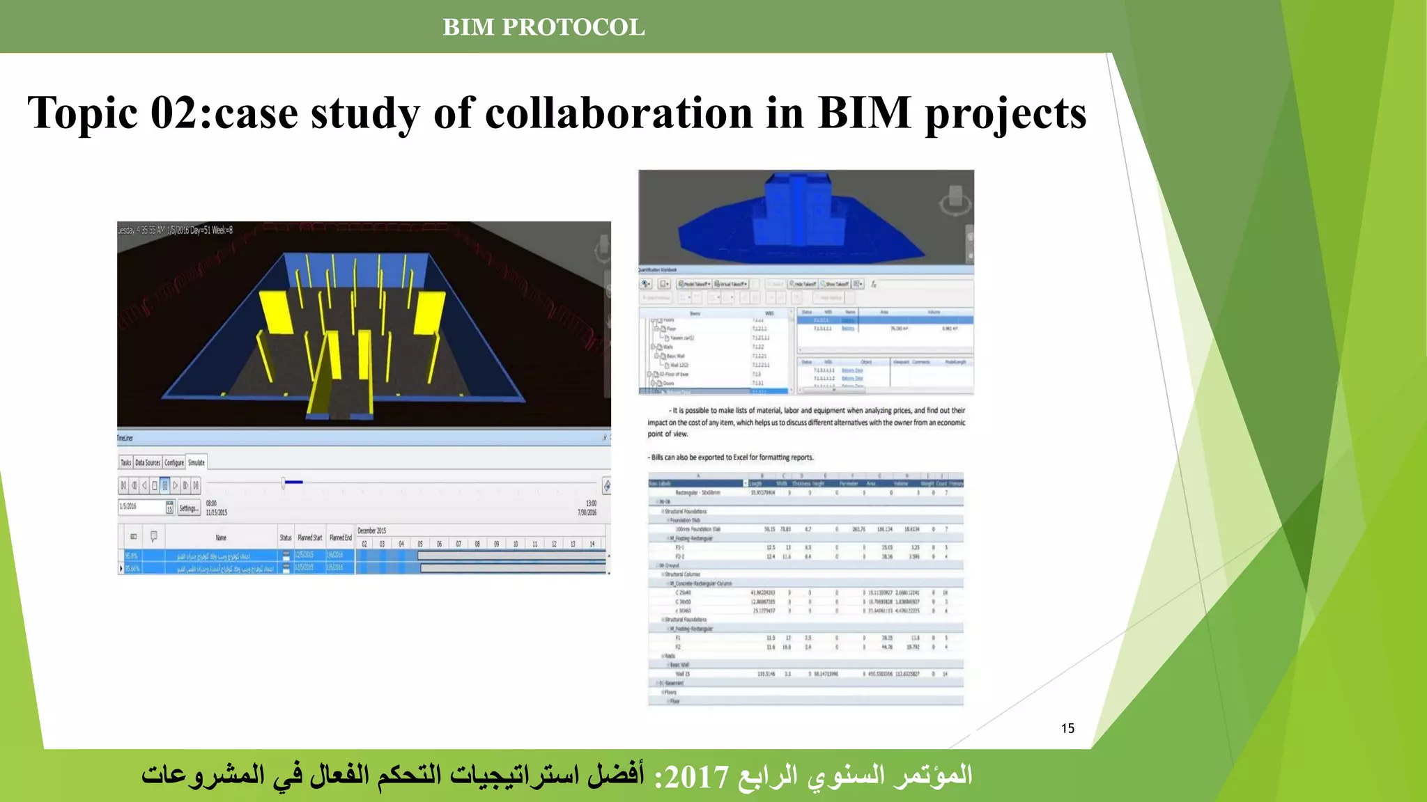 15
Topic 02:case study of collaboration in BIM projects
‫الرابع‬ ‫السنوي‬ ‫المؤتمر‬
2017
:
‫المشروعات‬ ‫في‬ ‫الفعال‬ ‫التحكم‬ ‫استراتيجيات‬ ‫أفضل‬
BIM PROTOCOL
 