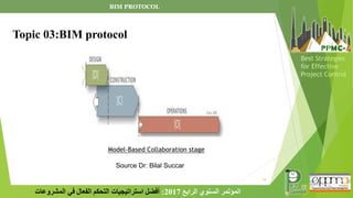 19
‫الرابع‬ ‫السنوي‬ ‫المؤتمر‬
2017
:
‫المشروعات‬ ‫في‬ ‫الفعال‬ ‫التحكم‬ ‫استراتيجيات‬ ‫أفضل‬
Best Strategies
for Effective
Project Control
Source Dr: Bilal Succar
Model-Based Collaboration stage
BIM PROTOCOL
Topic 03:BIM protocol
 