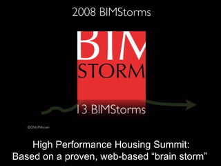 High Performance Housing Summit: Based on a proven, web-based “brain storm”  