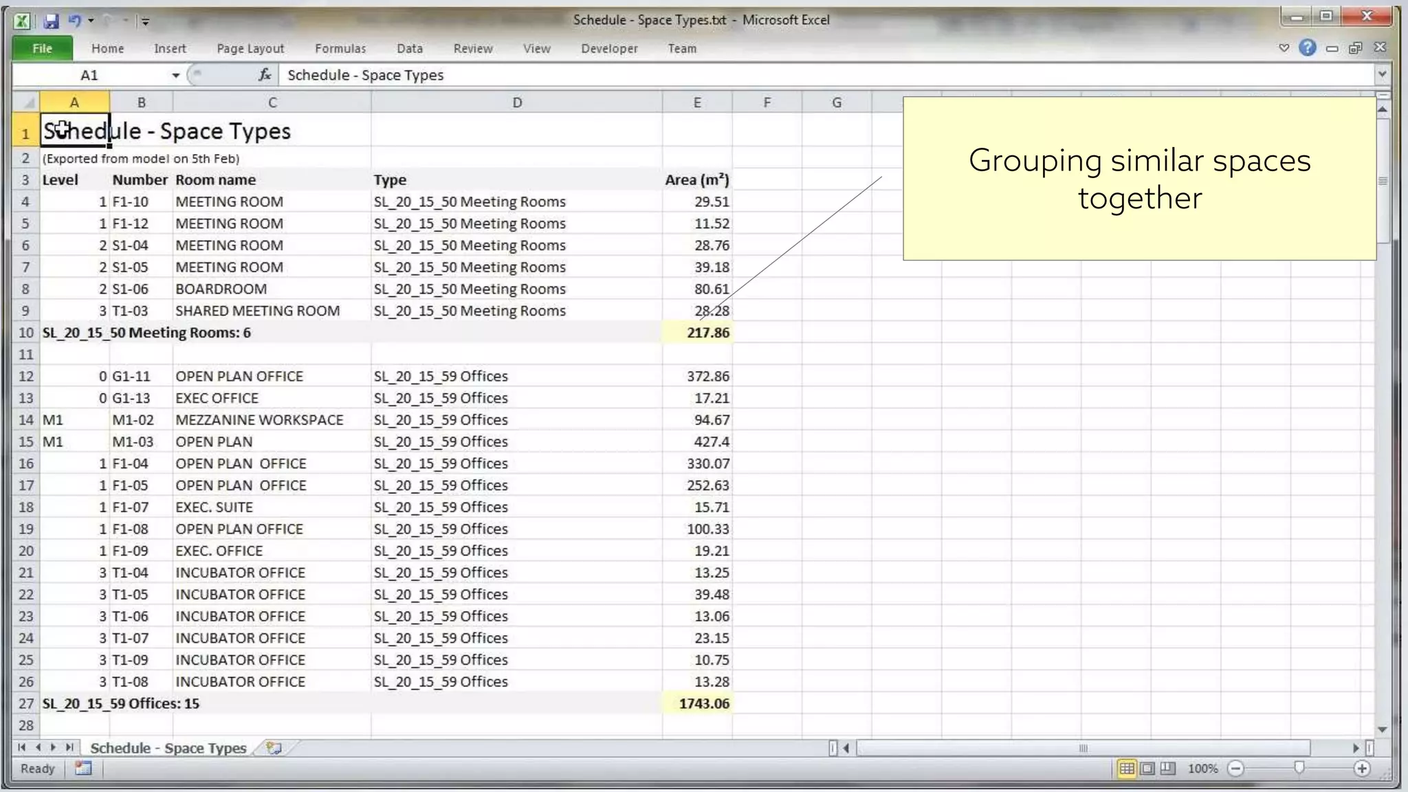 Grouping similar spaces
together
 