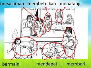 bermain mendapat memberi
bersalaman membetulkan menatang
 