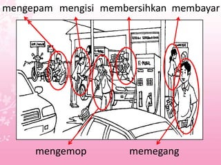 mengepam mengisi membersihkan membayar




     mengemop         memegang
 