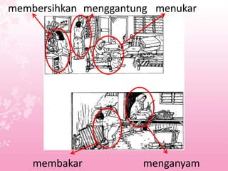 membersihkan menggantung menukar




    membakar          menganyam
 