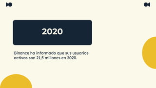 2020
Binance ha informado que sus usuarios
activos son 21,5 millones en 2020.
 