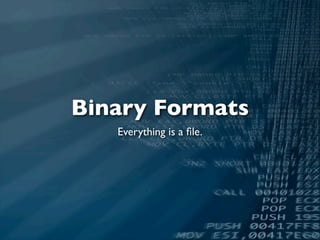 Binary Formats
   Everything is a ﬁle.
 
