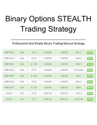 Binary Options STEALTH
Trading Strategy
Professional And Simple Binary Trading Manual Strategy
 