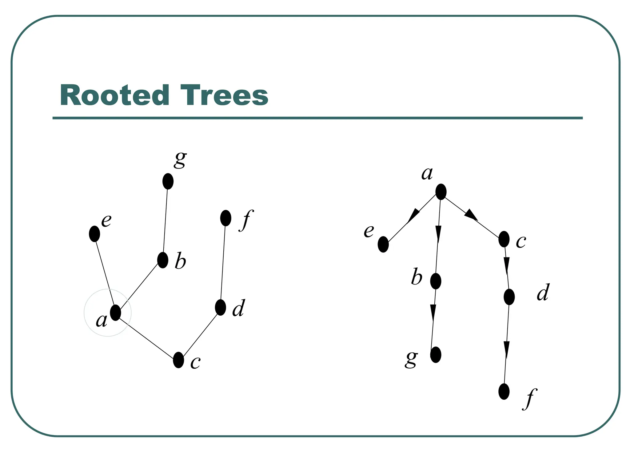 Rooted Trees
a
b
c
d
e f
g
a
b
c
d
e
f
g
 
