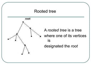 Rooted tree
A rooted tree is a tree
where one of its vertices
is
designated the root
 