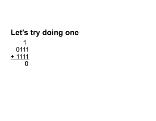 Let’s try doing one
1
0111
+ 1111
0
 