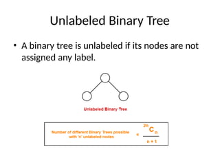 Unlabeled Binary Tree
• A binary tree is unlabeled if its nodes are not
assigned any label.
 