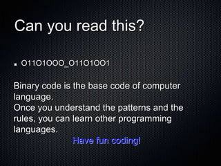 Binary code - Beginning | PPT