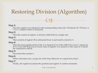 Binary division restoration and non restoration algorithm | PPT