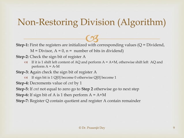 Binary division restoration and non restoration algorithm | PPTX