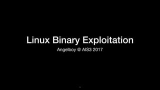 Linux Binary Exploitation
Angelboy @ AIS3 2017
1
 
