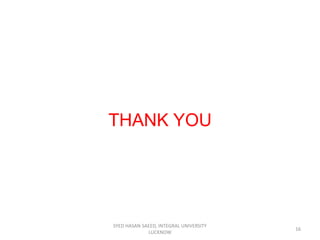 THANK YOU
SYED HASAN SAEED, INTEGRAL UNIVERSITY
LUCKNOW
16
 