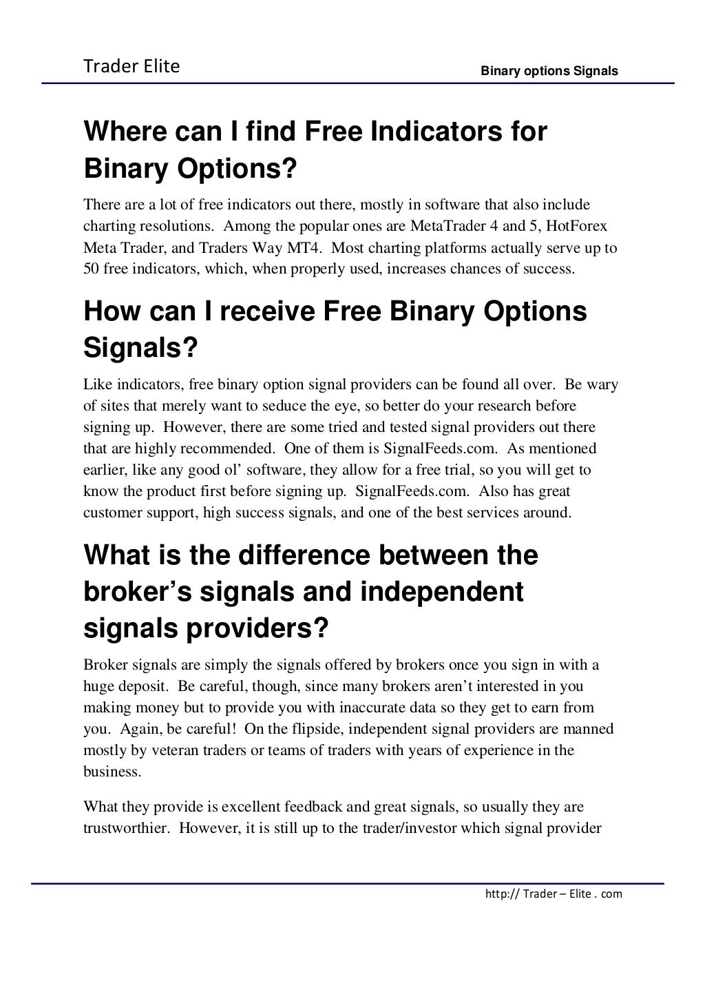 Binary option signals free