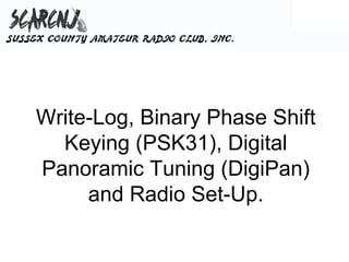 Write-Log, Binary Phase Shift
  Keying (PSK31), Digital
Panoramic Tuning (DigiPan)
     and Radio Set-Up.
 