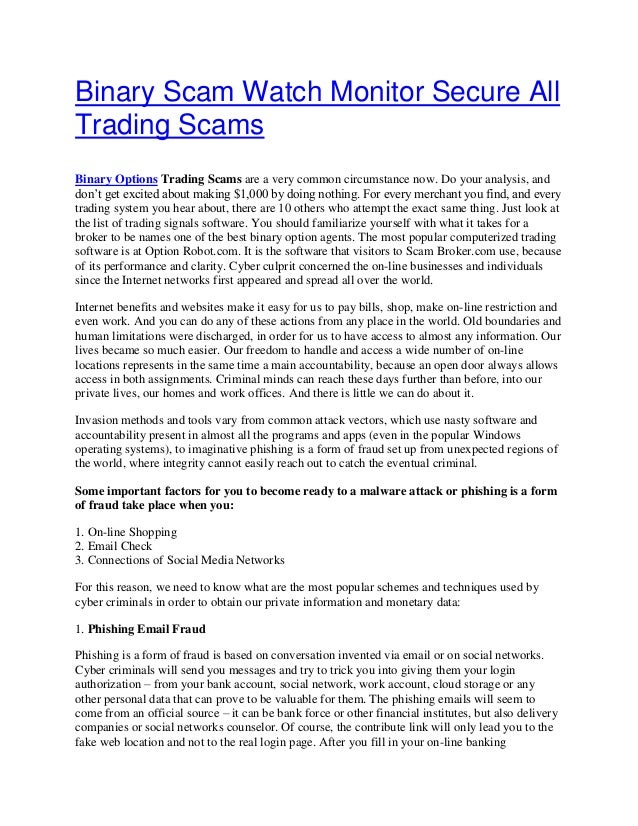 Binary Scam Watch Monitor Protected All Trading Scams