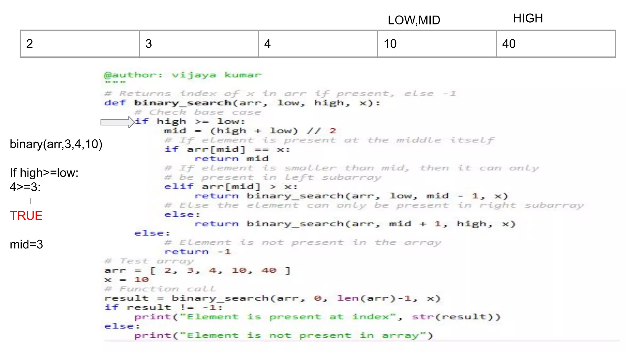 Binary search in Python using recursion | PPT
