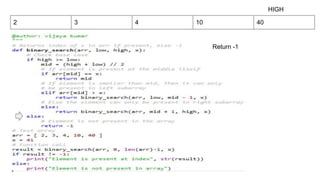 Binary search in Python using recursion | PDF