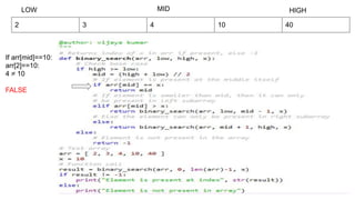 Binary search in Python using recursion | PPT