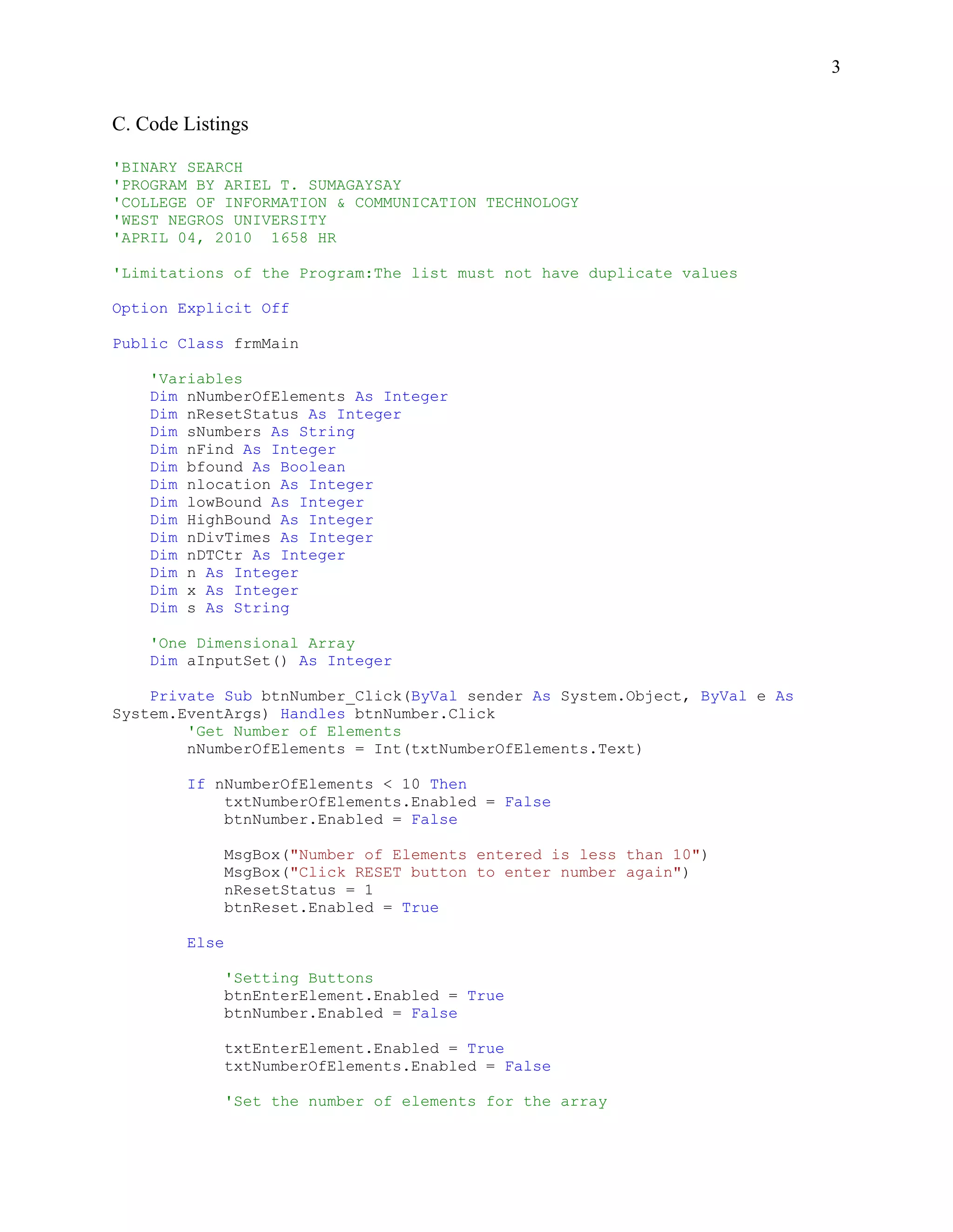 Binary Search Program in Visual Basic 2008 | PDF