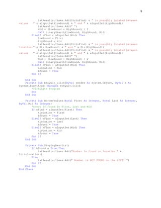 Binary Search Program in Visual Basic 2008 | PDF