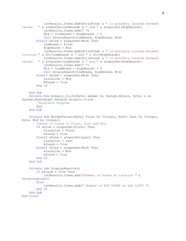 Binary Search Program in Visual Basic 2008 | PDF