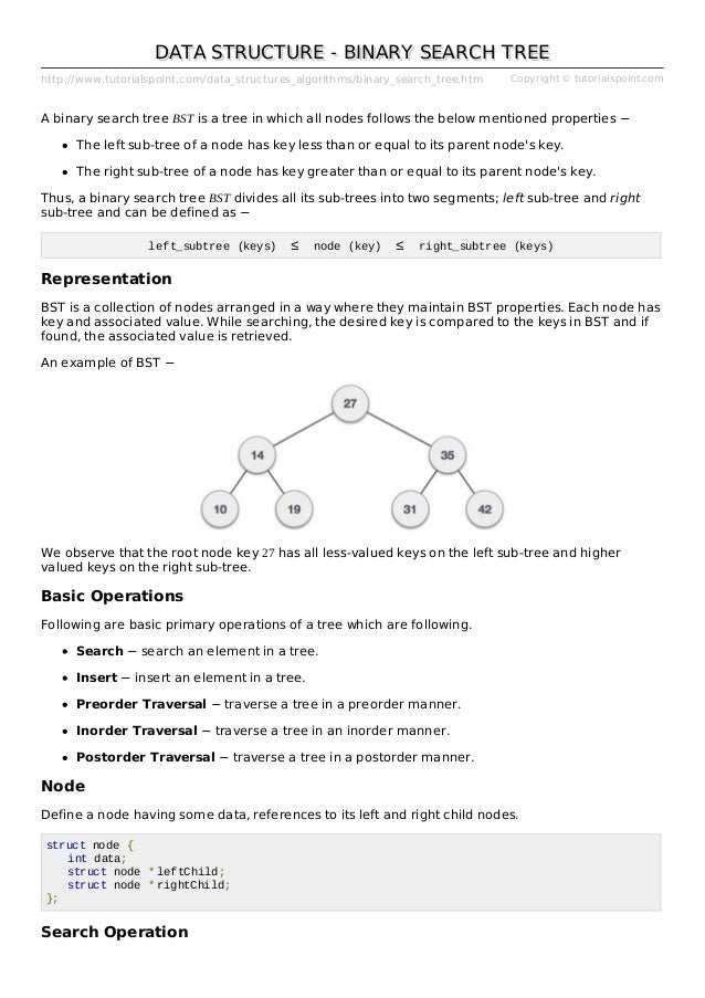 Tutorialspoint Binary Search Tree | binary search tree Tutorialspoint Binary Search Tree | binary search tree