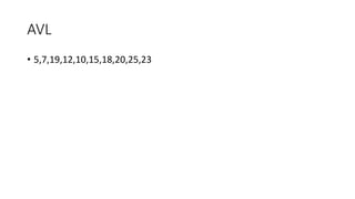 AVL
• 5,7,19,12,10,15,18,20,25,23
 