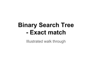 Binary Search Tree
- Exact match
Illustrated walk through

 