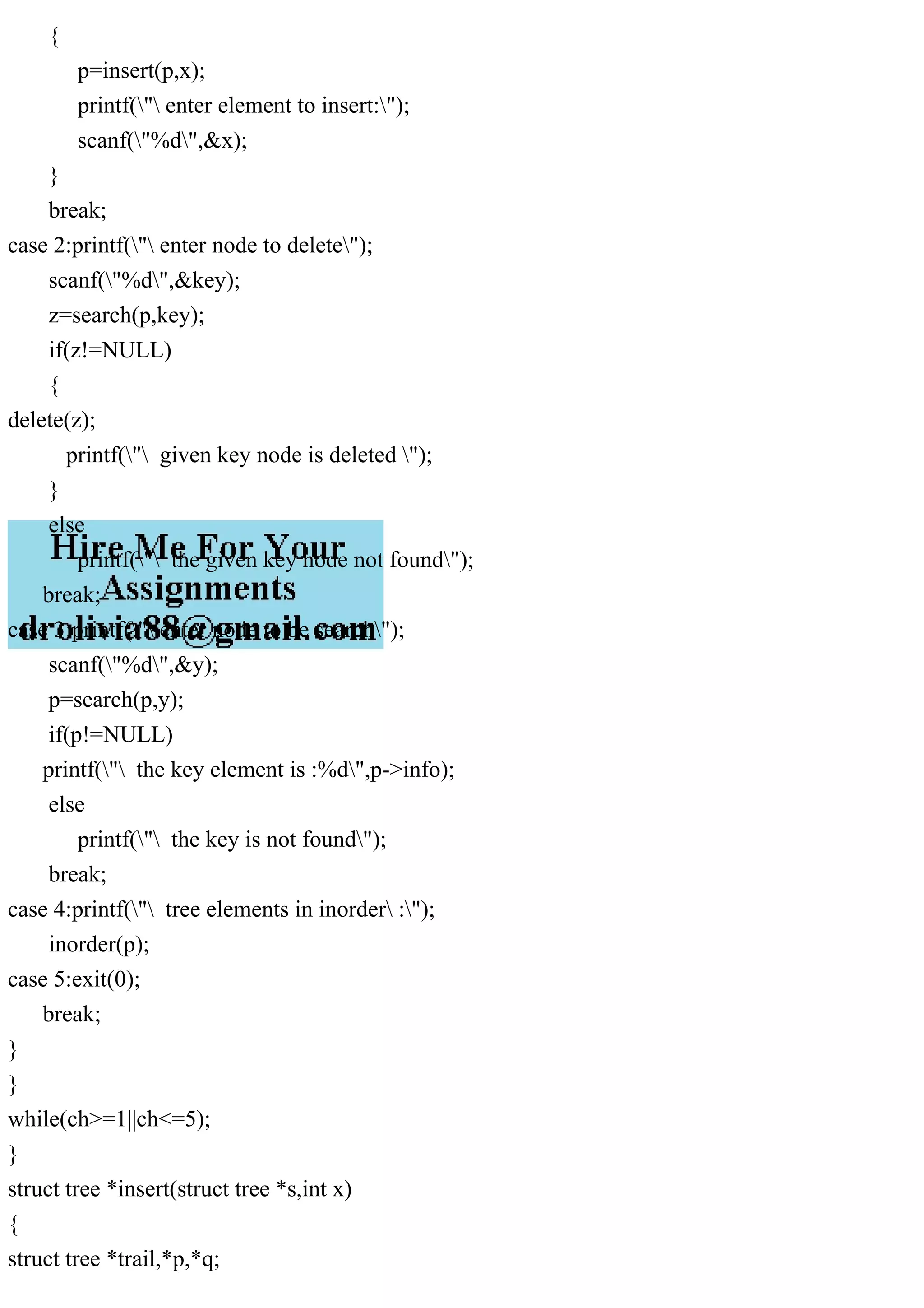BINARY SEARCH TREE OPERATIONS #includestdio.h#includestdlib.pdf | Free ...