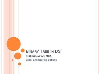 BINARY TREE IN DS
Dr.U.Sridevi/ AP/ MCA
Excel Engineering College
 