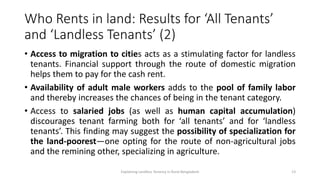 Migration, Microfinance and Mechanized Service Market: Explaining the Puzzle of Landless Tenancy in Rural Bangladesh