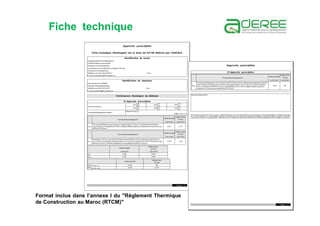 Format inclus dans l’annexe I du "Règlement Thermique
de Construction au Maroc (RTCM)"
Fiche technique
 