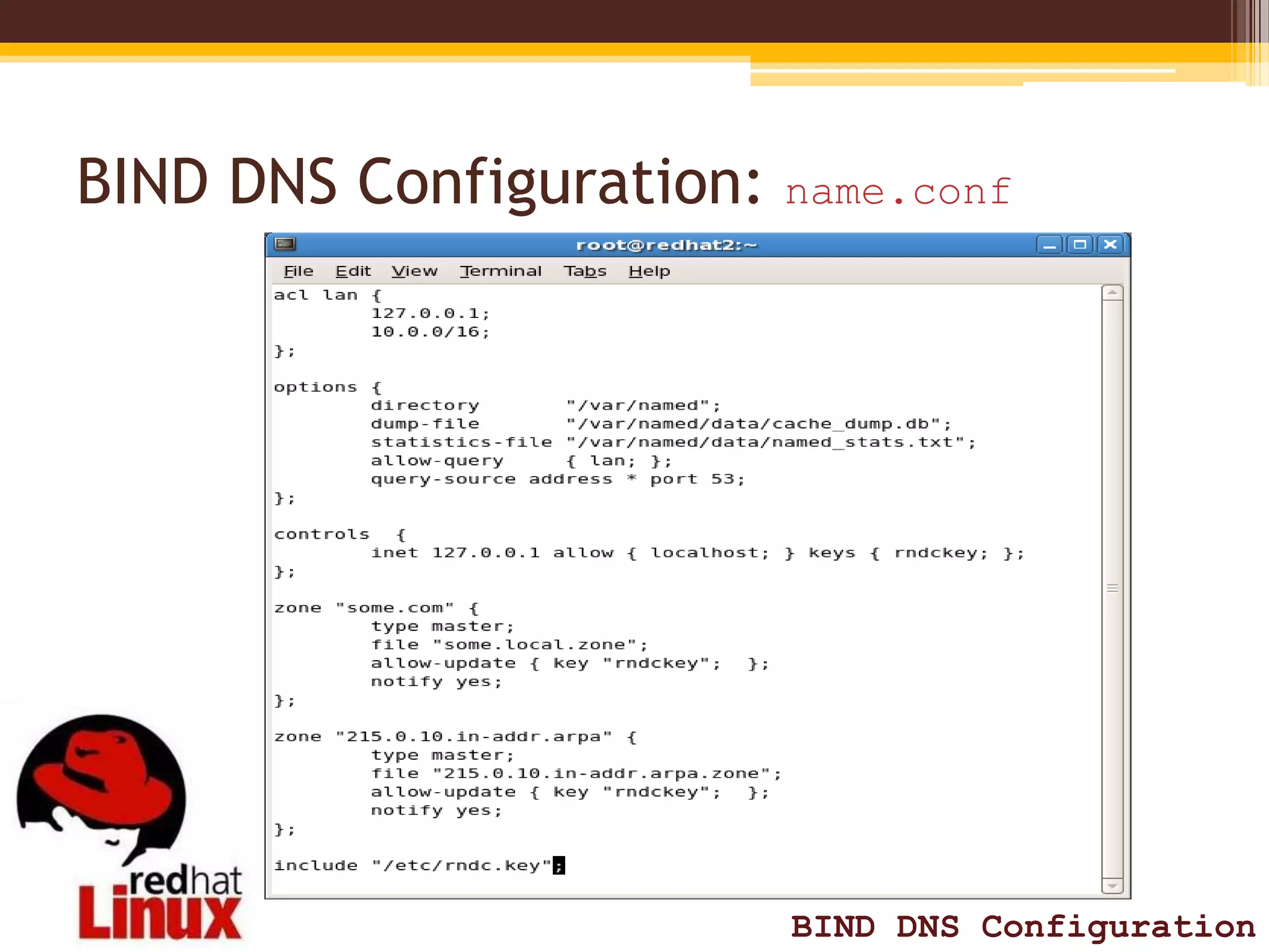 BIND DNS Configuration: name.conf




                         BIND DNS Configuration
 
