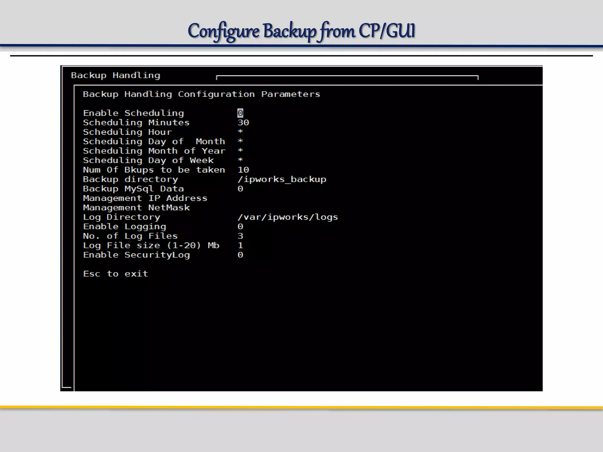 Configure Backup fromCP/GUI
 