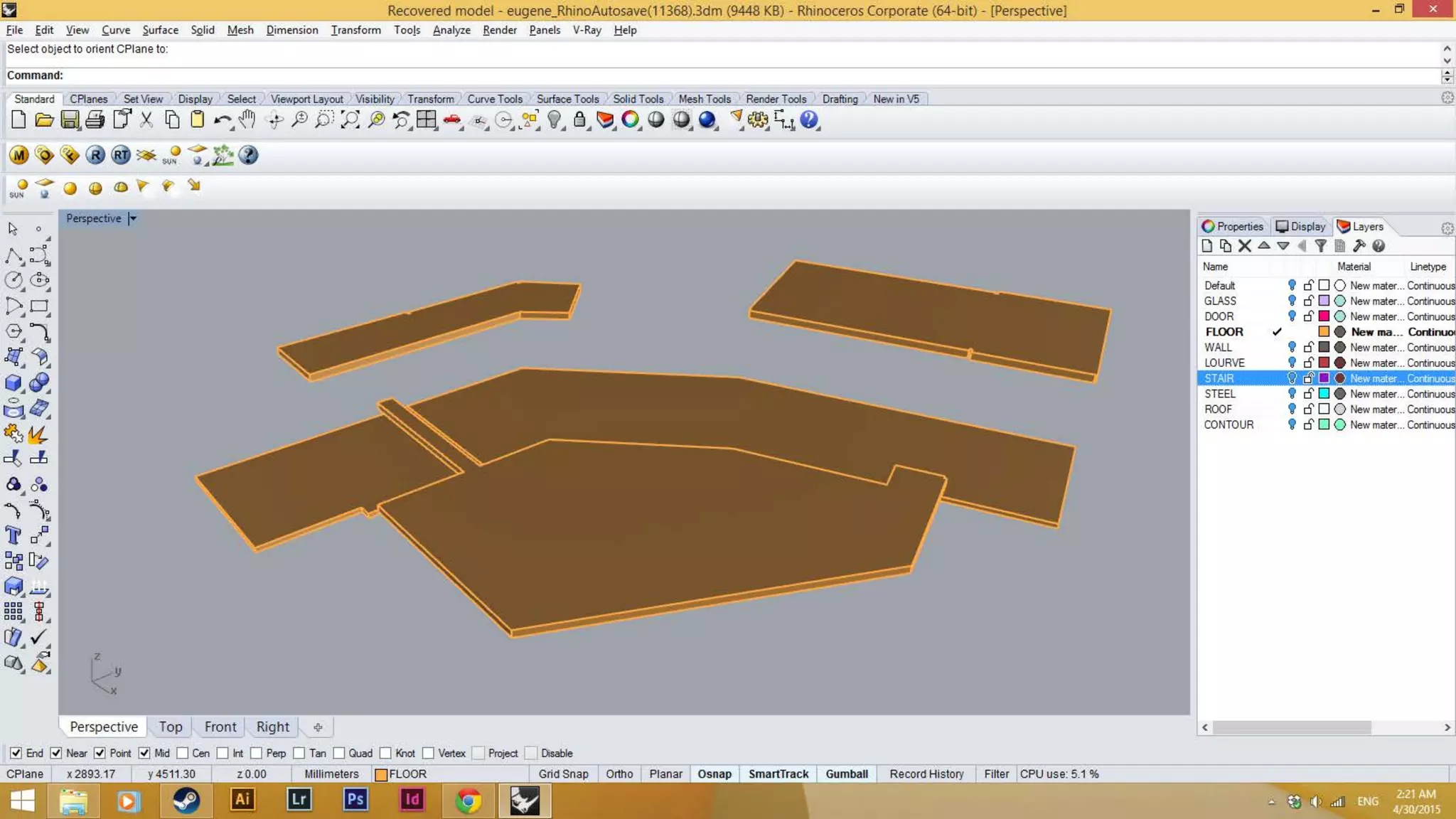 Floor layer create by using boolean difference
with the walls.
 