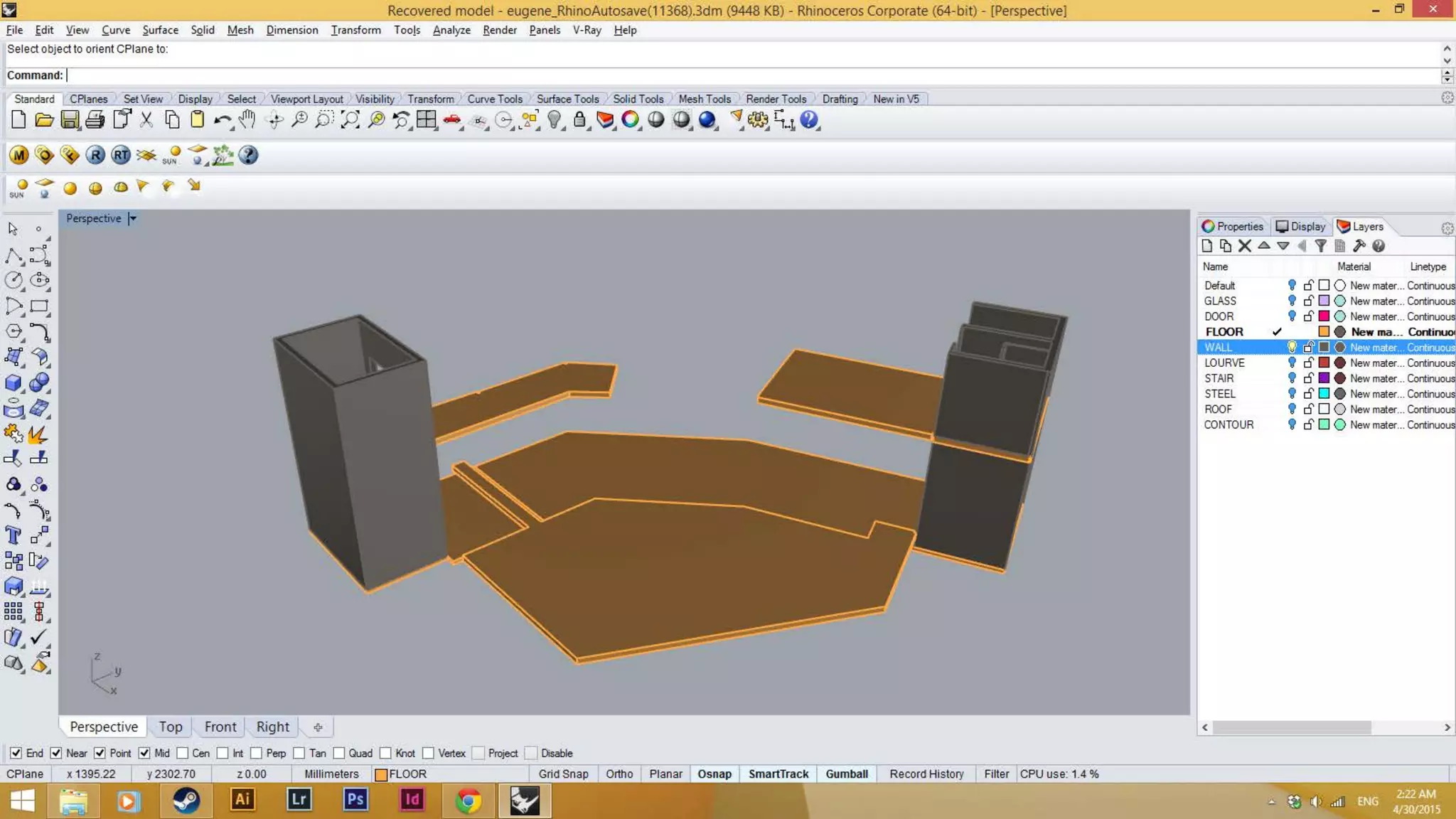 Wall layer extruded from plan
 