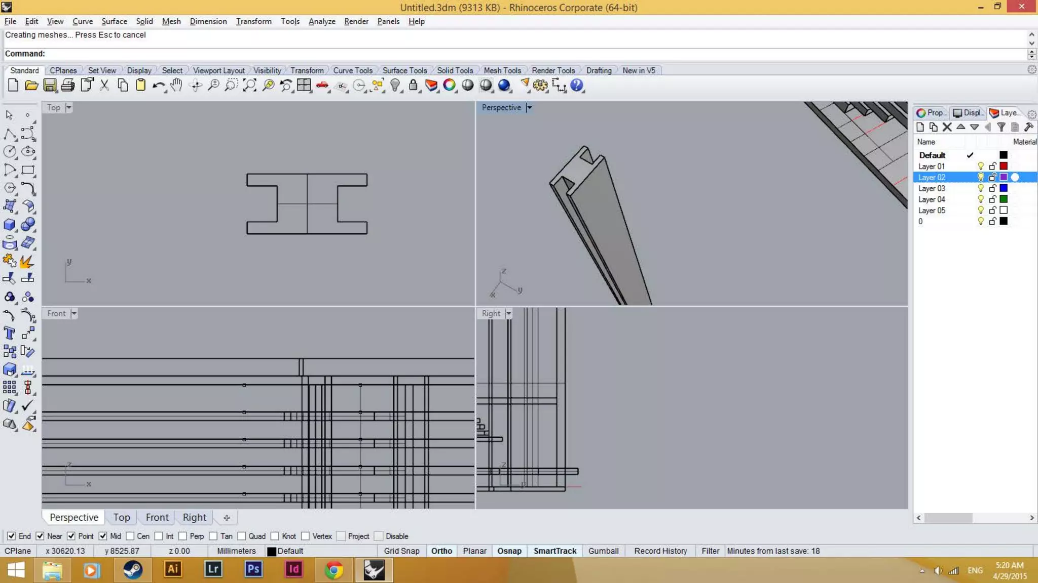 The I-beam surfave is drawn using polyline and
extrude along a curve.
 